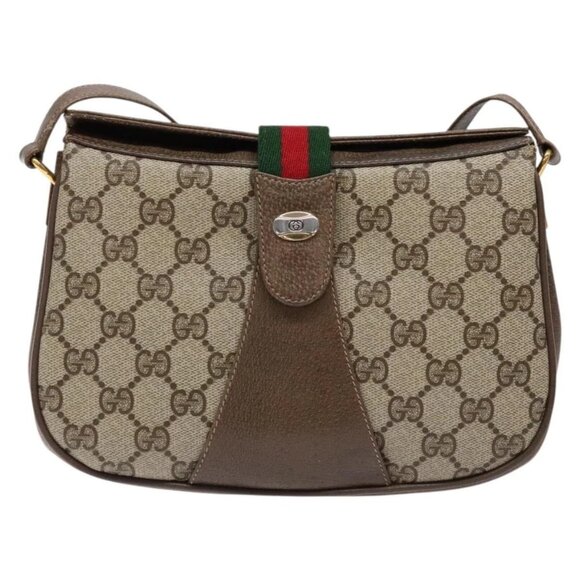 GUCCI GG Supreme Web Sherry Line Shoulder Bag PVC Beige - Picture 2 of 16